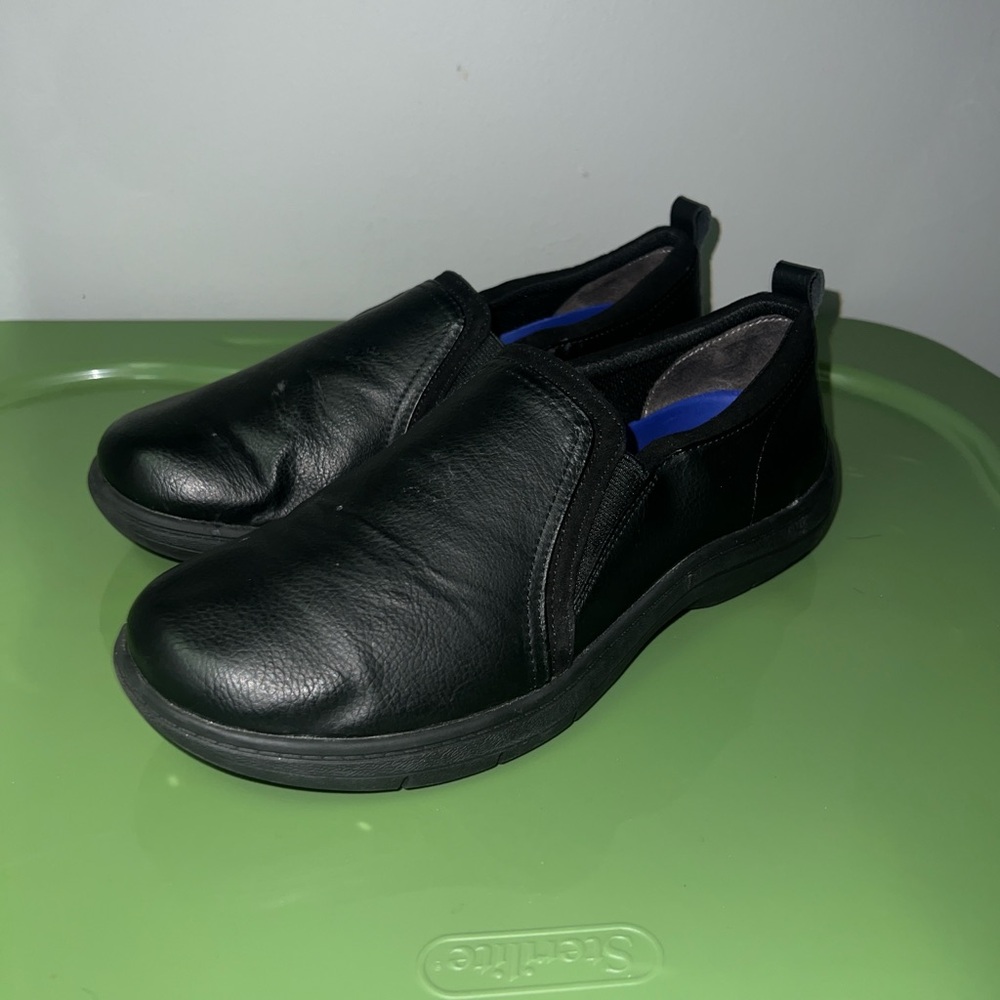 Dr Scholls ANTI SLIP Work Shoes Black Slip-On Leather